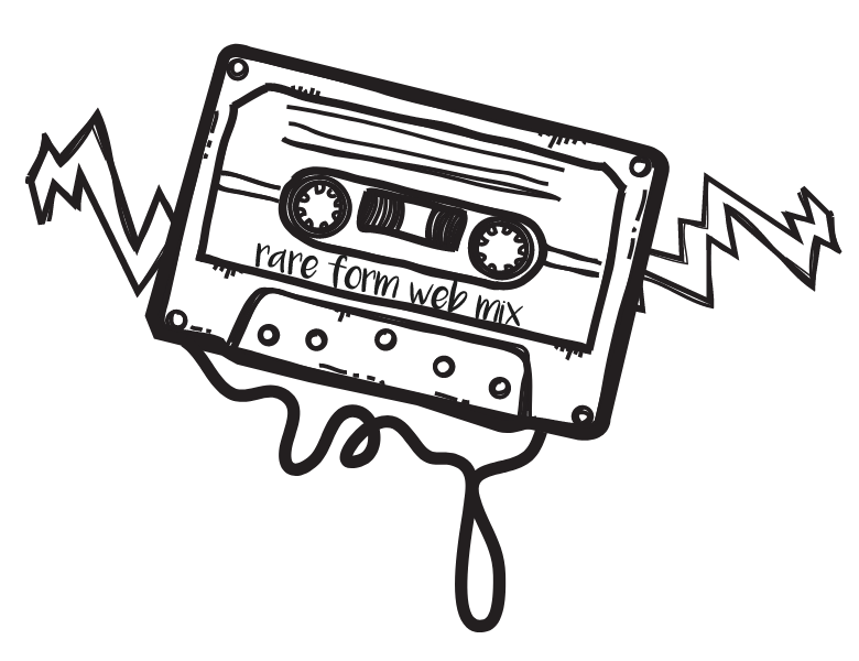 A sketched audio cassette with lightning bolts